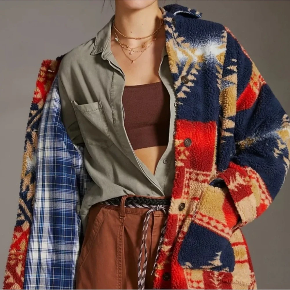 Women’s Anthropologie Pilcro Sherpa  Multicolor Patterned Coat